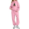 thumbnail image 4 of Girls 2 Piece Outfits Christmas Printed Funny Hoodie and Joggers Pant Set Tracksuit Loose Sweatsuits with Pockets (12-13 Years, Pink 02), 4 of 5