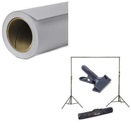UPC: 0192223089778 | Widetone Seamless Background Paper  86  wide x 36  Stone Gray #9 – Bundle With Flashpoint 10  Background Support System Air Cushioned  Flashpoint Clip Clamp with 2  Jaw