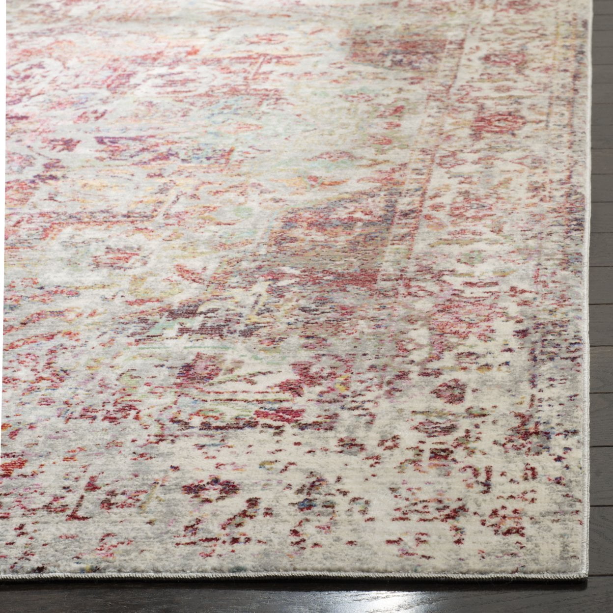 SAFAVIEH Valencia Autumn Distressed Oriental Polyester Area Rug, Grey/Red, 8' x 10'