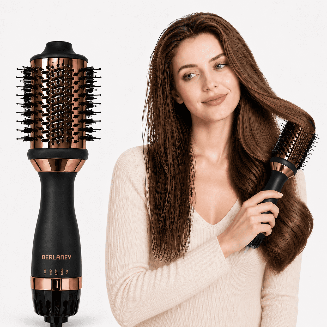 Berlaney 4-in-1 Ionic Blow Dryer Brush, 65mm Titanium Hot Air Brush for Fast Drying and Blowouts