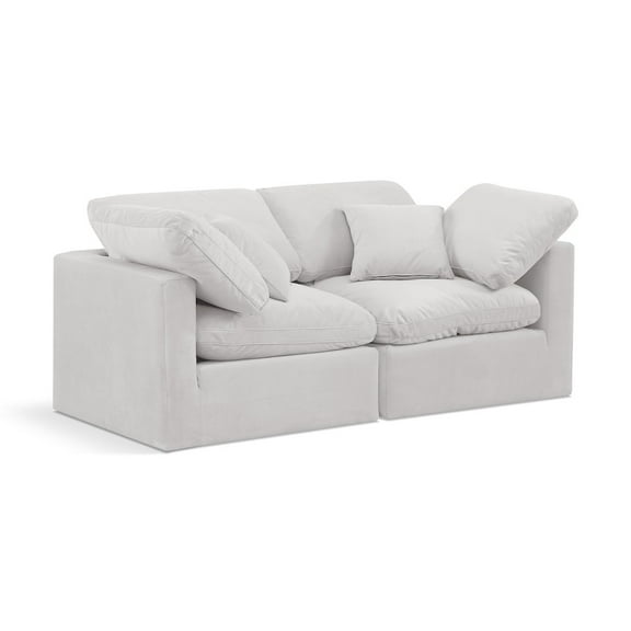 Meridian Furniture Indulge 70" Contemporary Velvet Modular Sofa in Cream