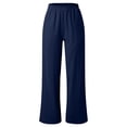 thumbnail image 6 of AHTJRT Women's Cotton Linen Pants Lightweight Solid Color Wide Leg Elastic Waist Trousers Casual Spring Summer Lounge Palazzo Pants Navy M, 6 of 8