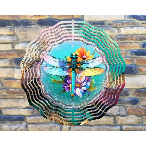 10 Inch Dragonfly Glitter Look Hanging Wind Spinner Yard Decor Aluminum Sublimated Garden Art Indoor Outdoor 3D Kinetic …