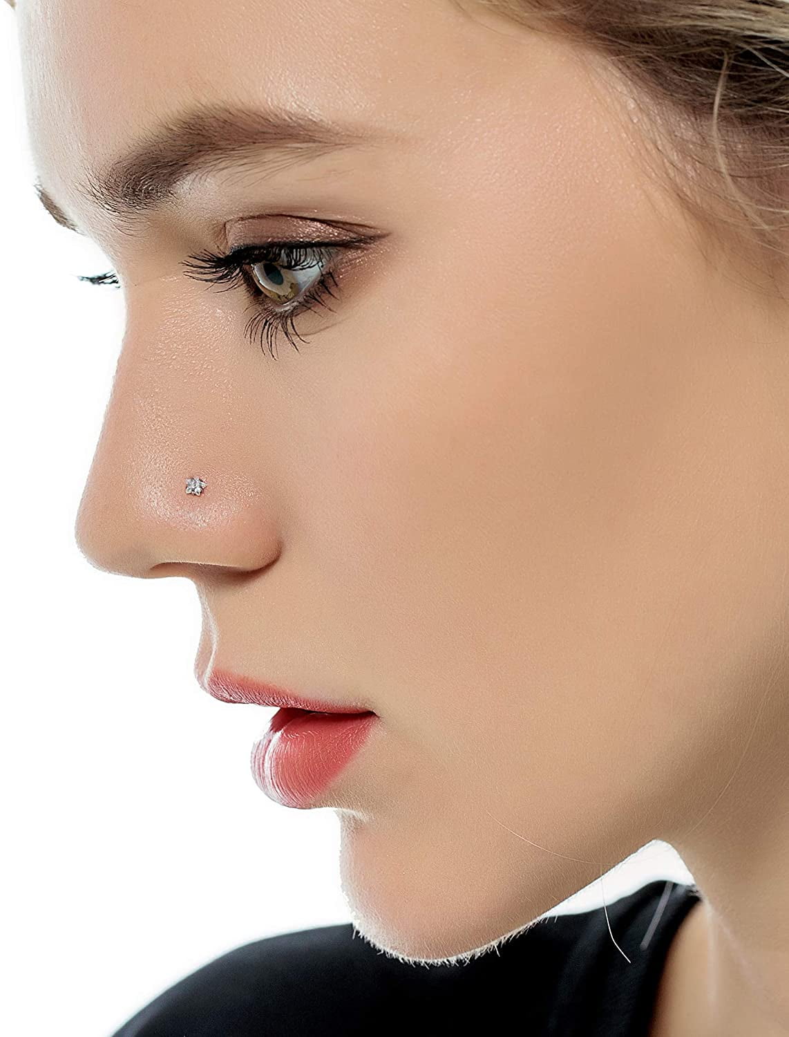 Champagne 3mm Nose Ring Bone Stud CZ 20G Stainless Steel Body Piercings Jewelry 