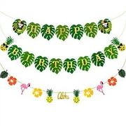 Tropical Luau Party Banners Hawaiian Birthday Garland Luau Party Supplies Hawaii Hanging Banner Decorations for Summer Party Flamingo Aloha Palm Pineapple Garland