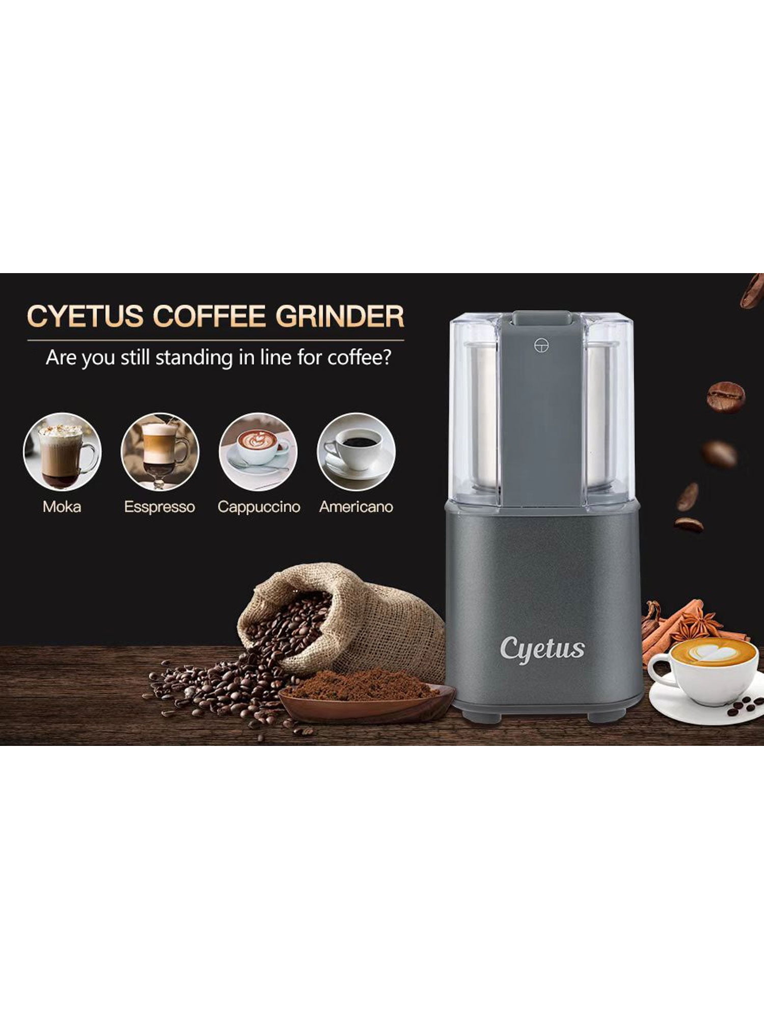 CYETUS Coffee Grinder with Removable Cup, Electric Blades Grinders for  Espresso Bean Home Herb Spice Kitchen, Makes up to 12 Cups, Stainless  Steel