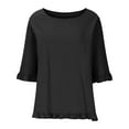 thumbnail image 5 of Cute Outfits for Women Summer Womens Vacation Outfits Clothing Set Female Round Neck Short Sleeve Tops Pants Sets Long Pant Style S_680 Women's Tracksuits Black 4XL, 5 of 9
