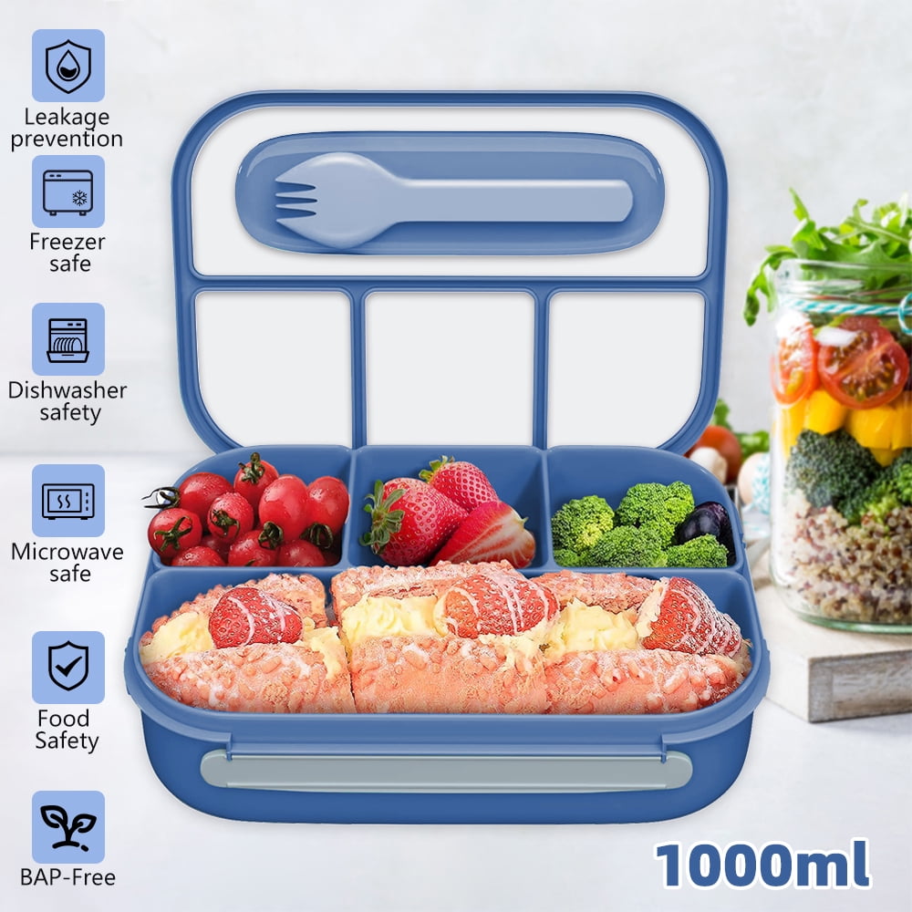 Lunch Box Adult Bento Box,1L Bento Lunch Box Container Built in Utensil Set for Adult Modern Style Lunch Container for Office,Picnic Leak Proof-Blue