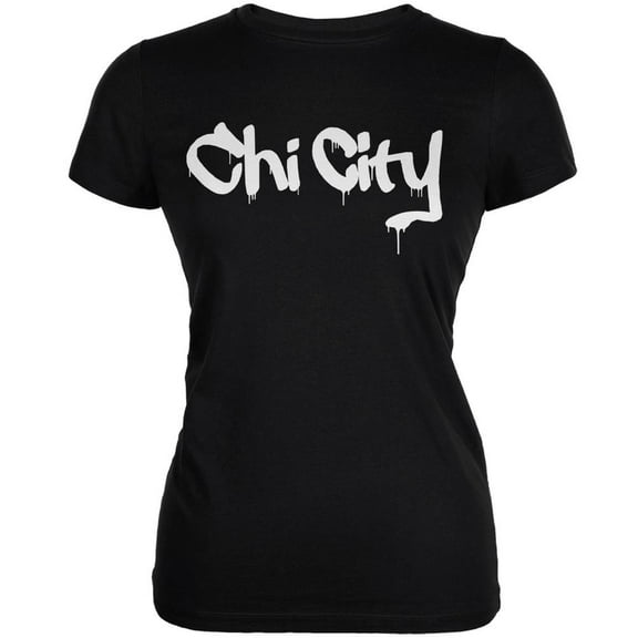 Chicago Chi City Graffiti Black Juniors Soft T-Shirt - X-Large
