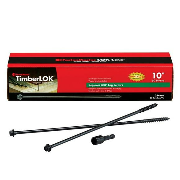 FastenMaster 5018982 10 in. Timberlok Hex E-Coat Structural Wood Screws - Pack of 50