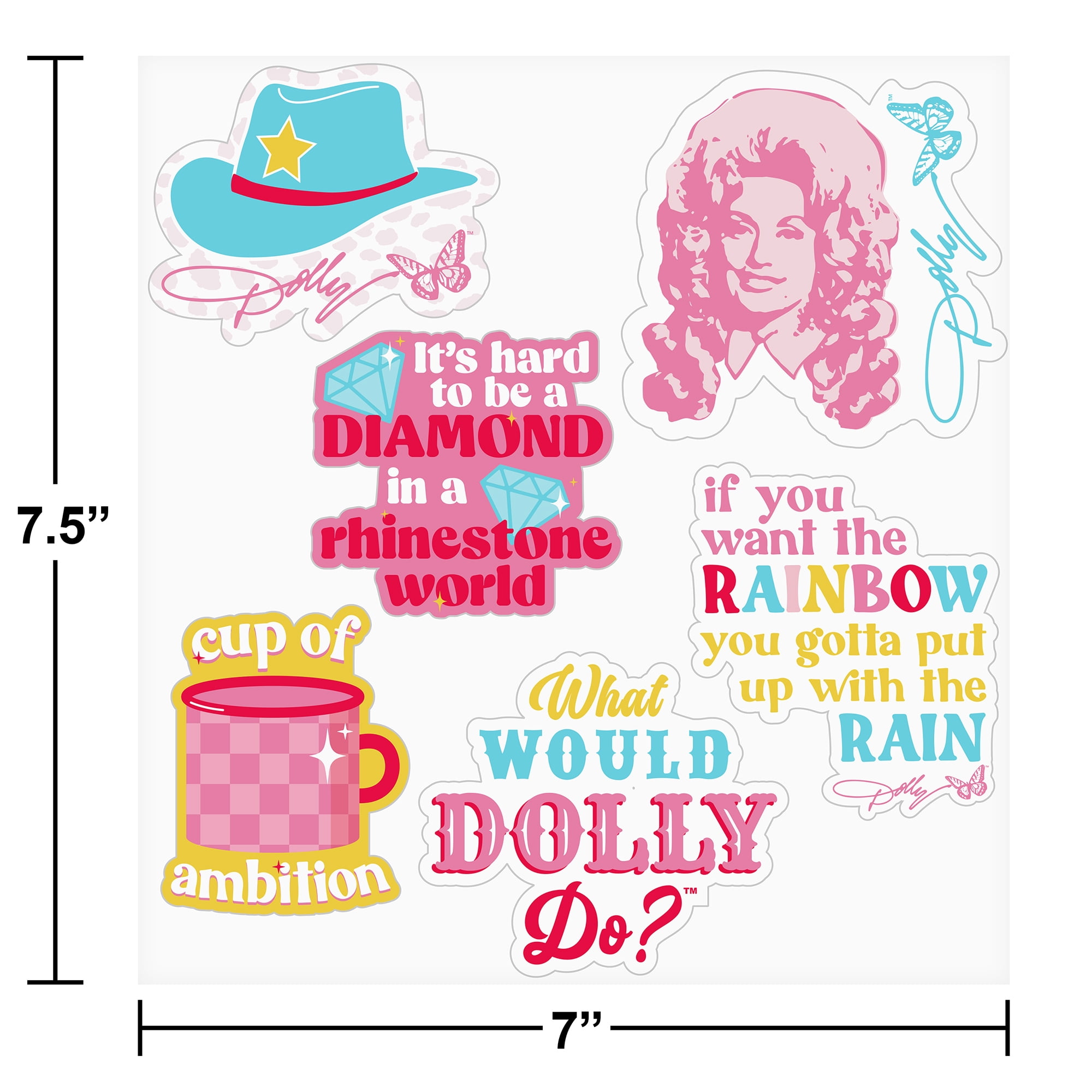 Dolly Parton Reusable Multi-Color Vinyl Stickers 1 Sheet of 6