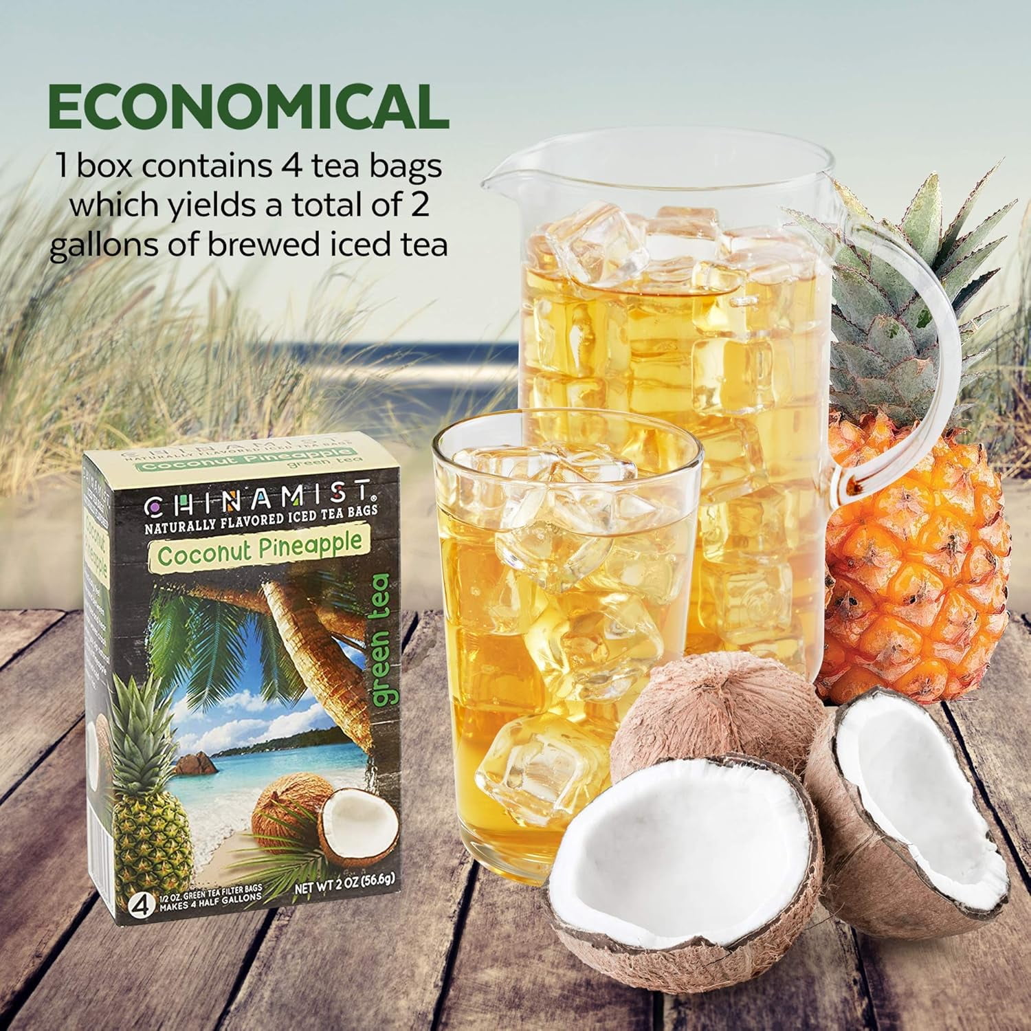 China Mist Naturally Flavored Coconut Pineapple Iced Tea Bags, 4-Count Box, 6-Pack (Each Bag Yields 1/2 Gallon)