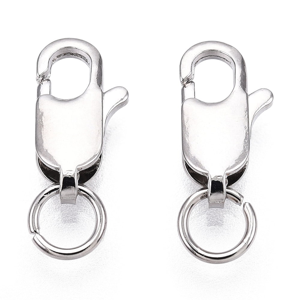 Grade AAA Brass Lobster Claw Clasps Real Platinum Plated 12x6x3mm Hole: 3mm