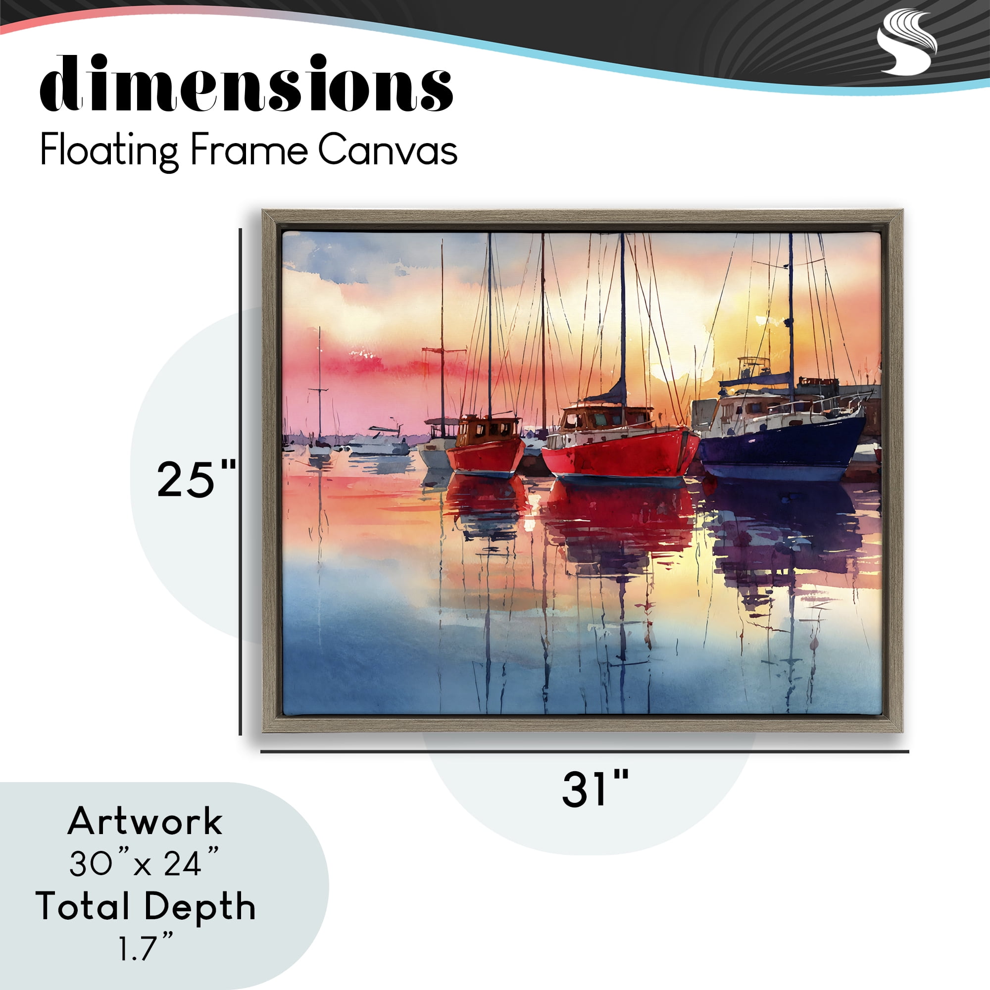 Stupell Industries Red & Blue Boats at Sunset Brown Framed Floater Canvas Wall Art, design by Franklyn Gregory