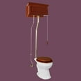 thumbnail image 3 of High Tank Pull Chain Toilet Light Mahogany Finish Wooden Raised Tank Round Rear Entry White Porcelain Bowl and Brass L Pipes Adjustable H 70"- 74" w/Hardware Renovators Supply, 3 of 10