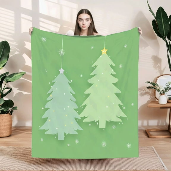 Cozy Flannel Blanket with Festive Christmas Tree Design - Soft Warm Perfect for Sofa Travel Bed or Chair - Ideal Holiday Gift