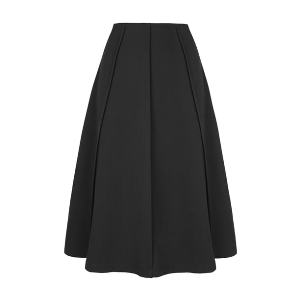 Falda Acampanada Plisada Elástica De Cintura Alta Para Mujer Negro L