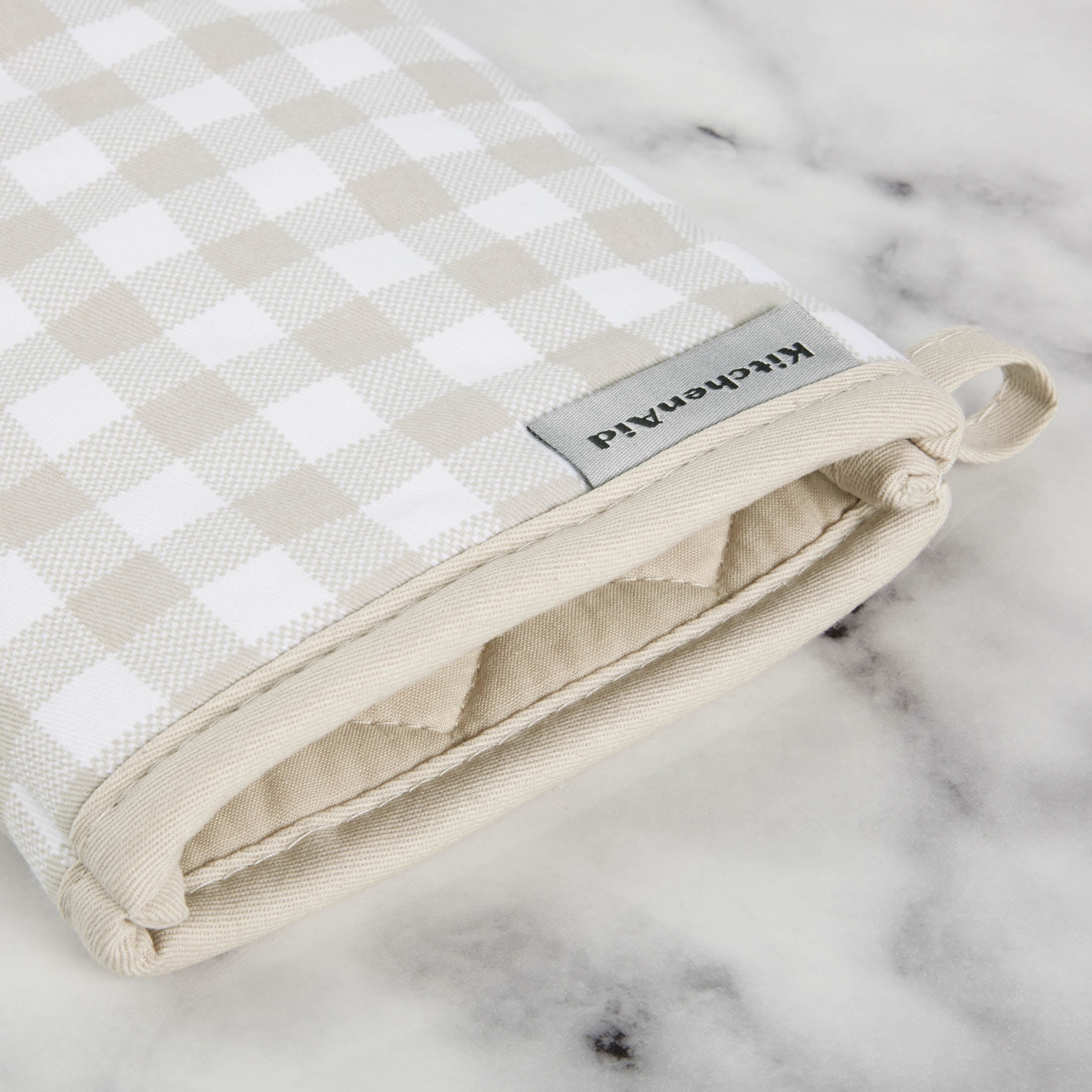 KitchenAid Gingham Oven Mitt 2-Pack Set, Milkshake Tan, 7"x13"