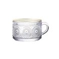 thumbnail image 1 of Taza de café de vidrio vintage, taza de vidrio transparente en relieve de 14/14,6 oz con asa para café con leche, leche, cereales y bebidas, 1 of 5