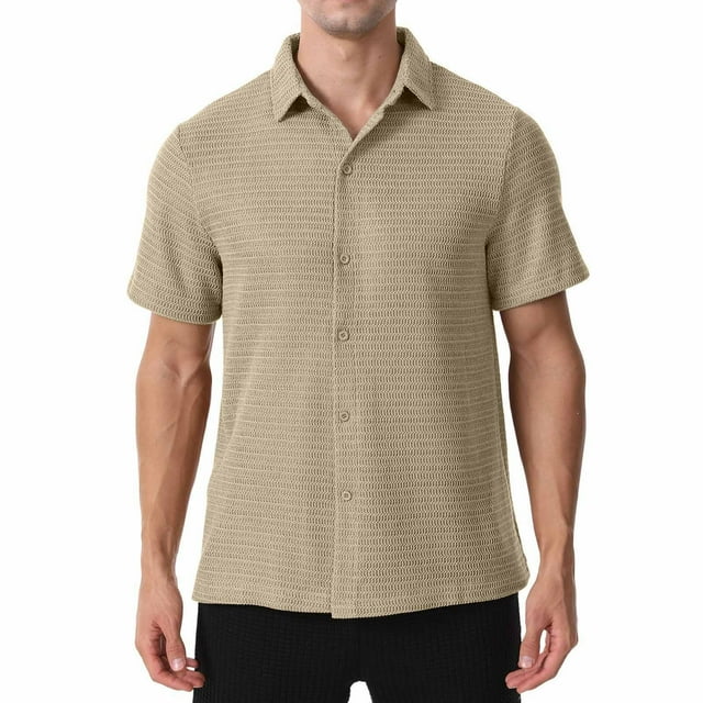 pstuiky camisetas de hombre, Cárdigan de verano de color liso para hombre, camisa informal holgada de manga corta con bolsillo y solapa de manga corta para hombre. camisas casuales para hombre m