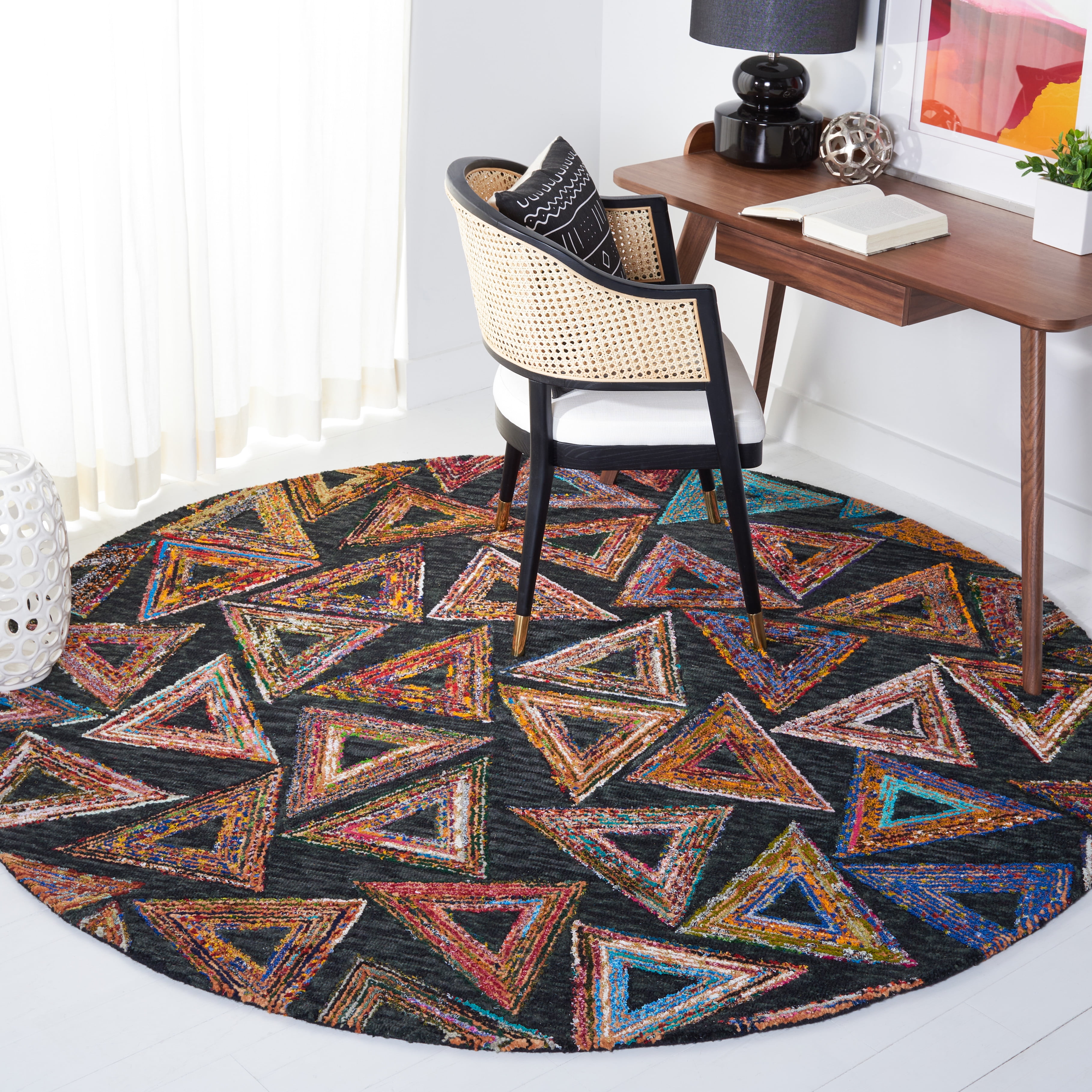 SAFAVIEH Aspen Jacob Geometric Area Rug, Dark Green/Black, 7' x 7' Round