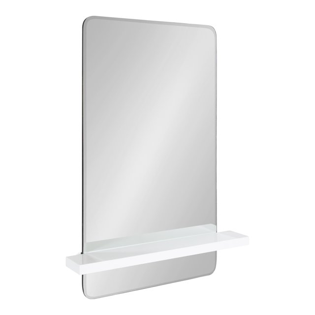 Kate and Laurel Fossett Frameless Rectangle Wall Mirror, 18 x 30, White, Decorative Functional Mirror with Shelf for Storage and Display