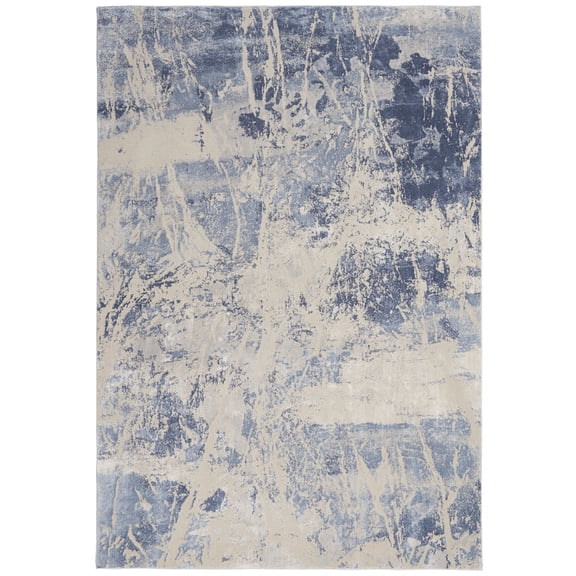 Nourison Sleek Textures Abstract Blue/Cream 5'3" x 7'3" Area Rug, (5x7)