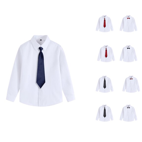 Antinious Boys Girls Solid Long Sleeve Collared Versatile School Uniform Lapel Tops