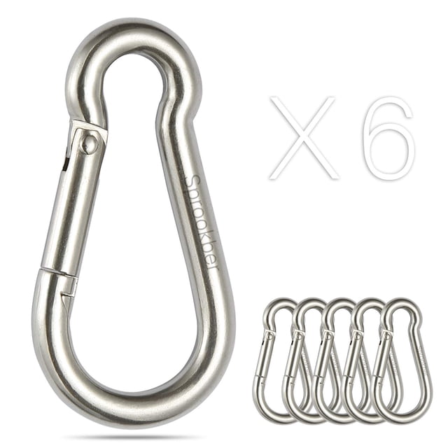 Mosquetón Sprookber con resorte de acero inoxidable, 6 unidades
