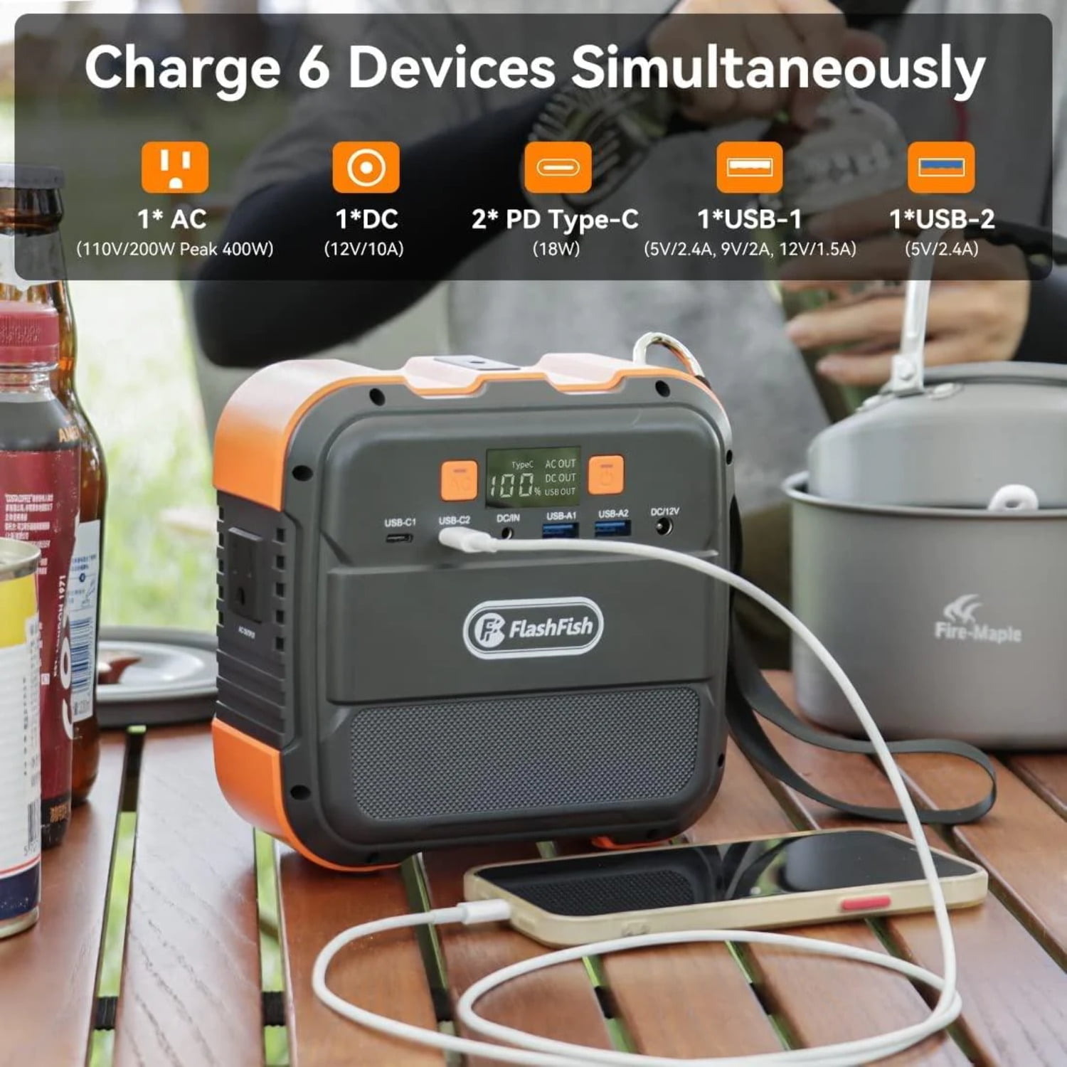 Flashfish Portable Power Station Mini Solar Generator, 98Wh 26400mAh Lithium Battery, 120W 110V AC Outlets with LED Light Backup Battery For Camping Outdoor