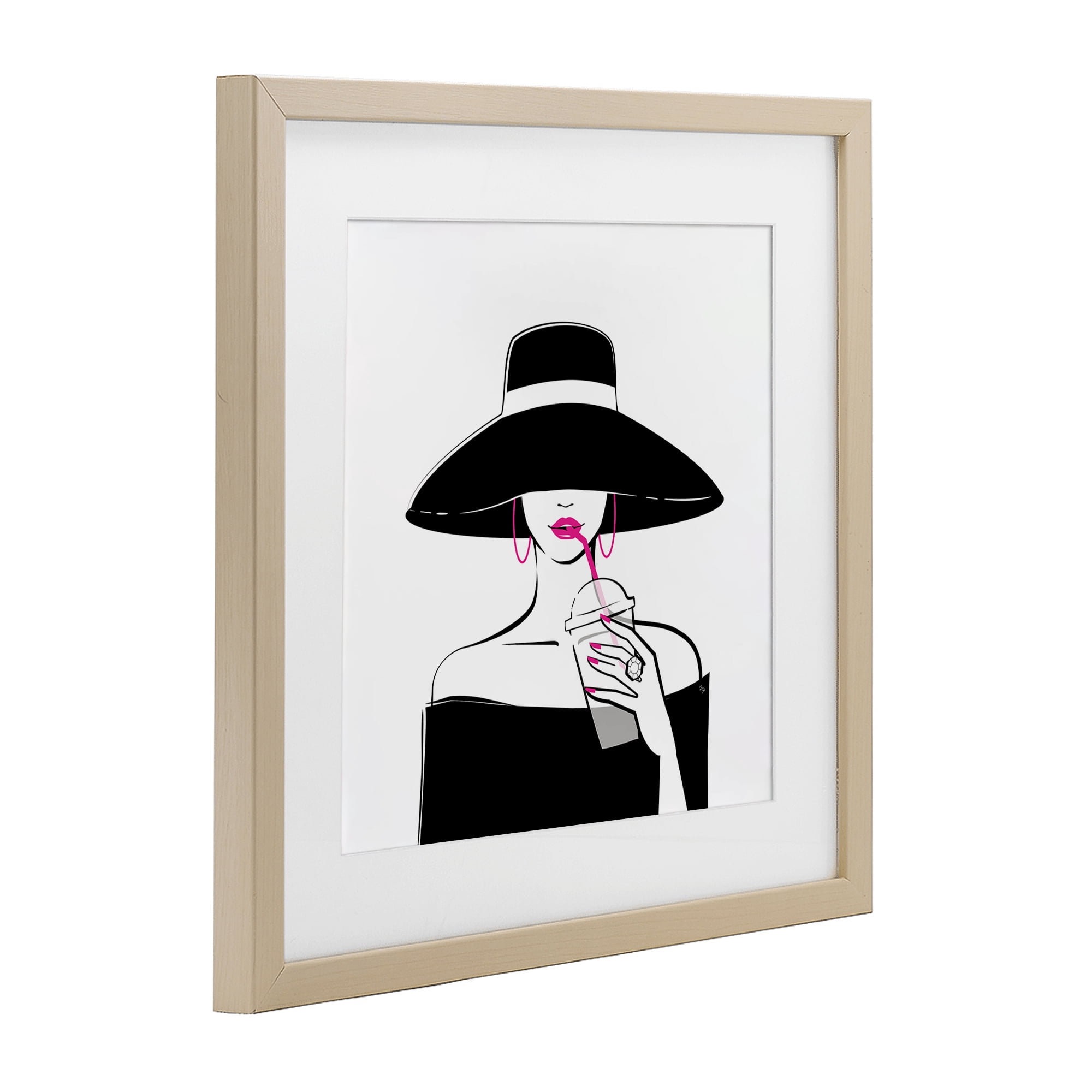Stupell Industries Chic Black Hat Sipping Coffee Birch Framed Print Under Glass, design by Martina Pavlova