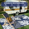 thumbnail image 3 of Tapis d'Extérieur Réversible Imperméable – Tapis Moderne en Paille Plastique à Motif de Feuilles Exotiques pour Patio, Balcon, Terrasse, VR, Camping, Résistant aux UV, Léger, Pliable, 8x10 Pi – Bleu Marine/blanc, É.-U., 3 of 8