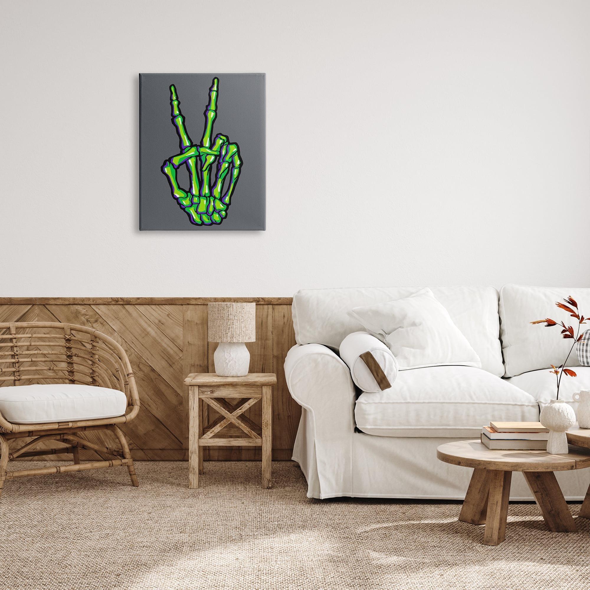 Stupell Industries Green Skeleton Peace Hand Holiday Painting Gallery Wrapped Canvas Print Wall Art, 24 x 30