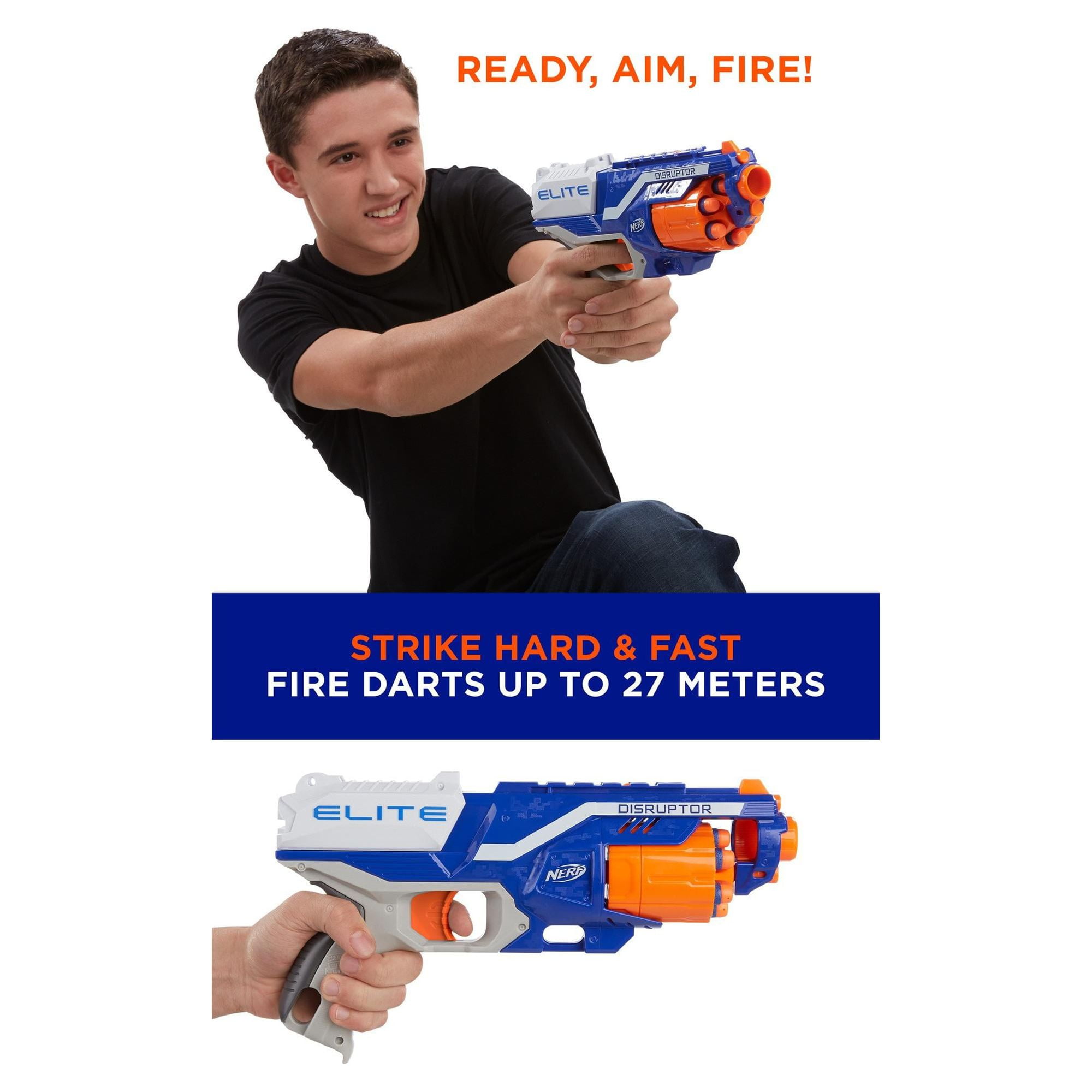  Nerf Disruptor Elite Blaster - 6-Dart Rotating Drum, Slam Fire,  Includes 6 Official Nerf Elite Darts - for Kids, Teens, Adults, (  Exclusive) : Toys & Games