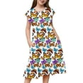 thumbnail image 4 of MIASHUI Robe à Manches Volantées pour Filles Tenue Décontractée d'Été Fête Imprimé Coloré Taille Élastique Confortable Robe pour Enfants Blanc, 14-15 Ans, 4 of 6
