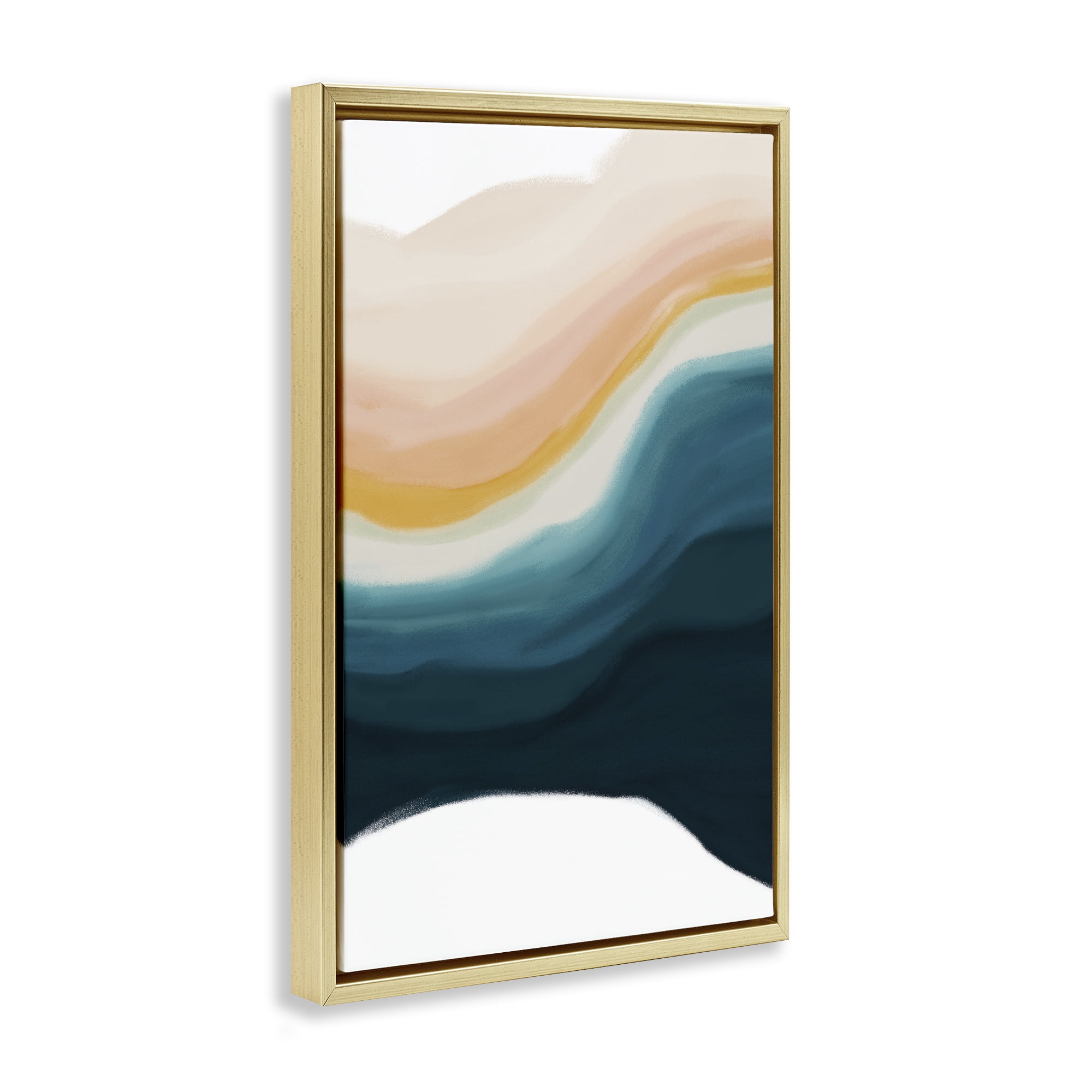 Stupell Industries Peach Swirl Fluid Pattern Abstract Painting Gold Floater Framed Canvas Art Print Wall Art, 21 x 31