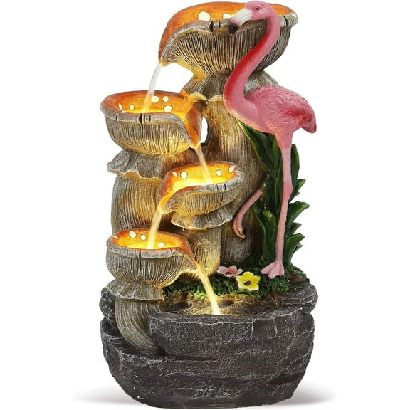 Grepatio Outdoor Water Fountain, 5 Tier Garden Waterfalls with 5 LED Lights, Modern Indoor/Outdoor Floor Standing Water Fountain with Pump for Garden, Patio, House Decor