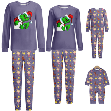 

FUNIER Holiday Family Matching Christmas Pajamas Christmas Grinch Print Sizes for Adult-Kids-Baby-Pet 2 Pieces Top and Pants Bodysuits Clothes Pajamas Set