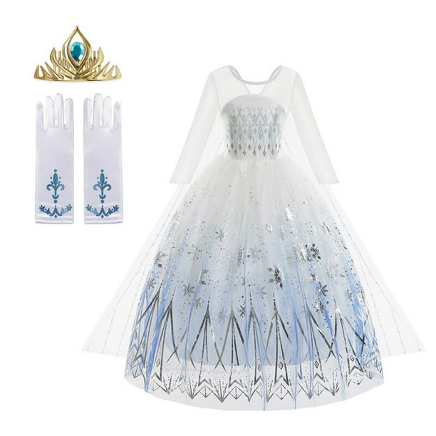 Nuevo disfraz de Elsa y Anna de Disney, vestido de princesa para niñas, vestido de baile de malla con lentejuelas blancas, ropa de Carnaval para niños, Cosplay Snow Queen9-10T 150CM Gao Jinjia LED
