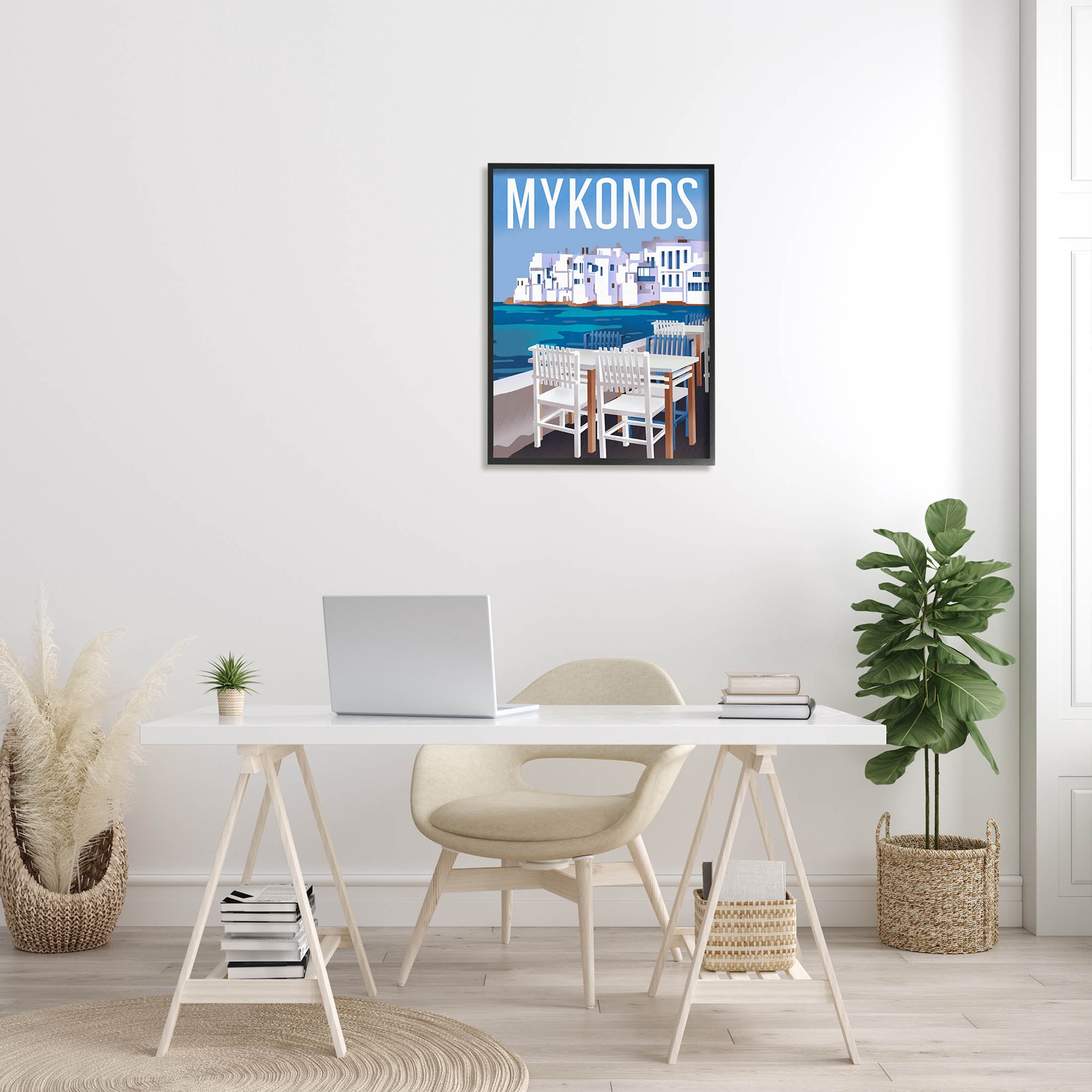 Stupell Industries Mykonos Seaside Vacation Graphic Art Black Framed Art Print Wall Art, Design by Ziwei Li