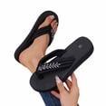 thumbnail image 4 of Wo-Fusoul Slippers for Women, Fashionable Casual Outerwear, Versatile Plus Size, Solid Color Rhinestone Embellished, Round Toe Open Toe Flat Slide Sandals, 4 of 8