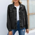 thumbnail image 4 of Oversized Denim Jacket Women, Yigetop Women's Retro Casual Denim Jacket Oversized Button Top Long Sleeve Loose Lapel Washed Denim Shacket Coat Jean Jacket Women Black M, 4 of 9