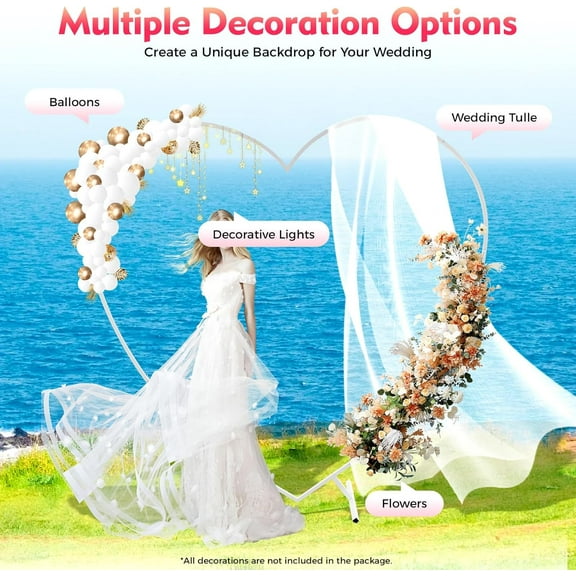 Heart Shape Wedding Arches for Ceremony, 6.9FT Love Arch Backdrop Stand, Metal Heart-Shaped Balloon Arch Frame for Wedding Bridal Birthday Party Decorations (White)
