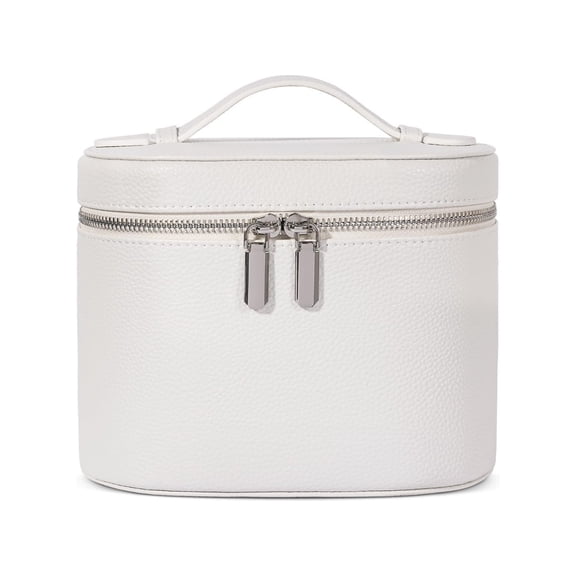Faux Leather Travel Cosmetic Case, Portable Hard Makeup Storage Box with Top Handle