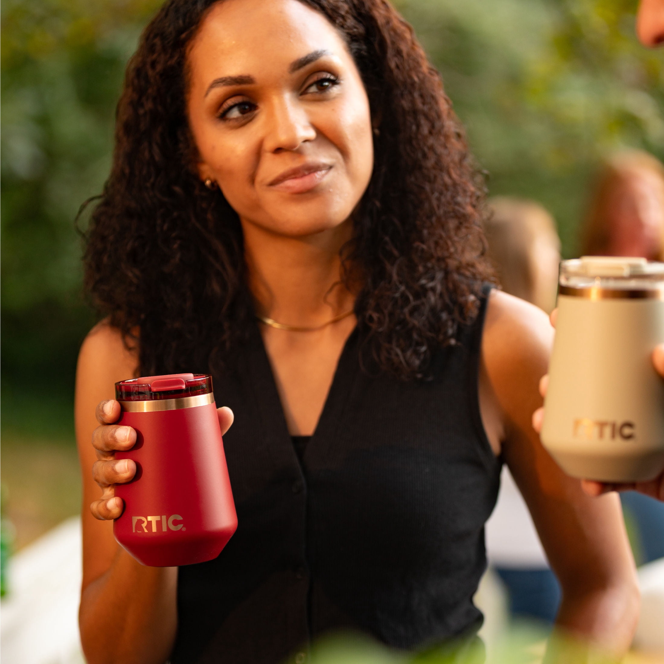 RTIC 12 oz Ceramic Lined Insulated Wine Tumbler with Leak Resistant Lid, Dark Pine