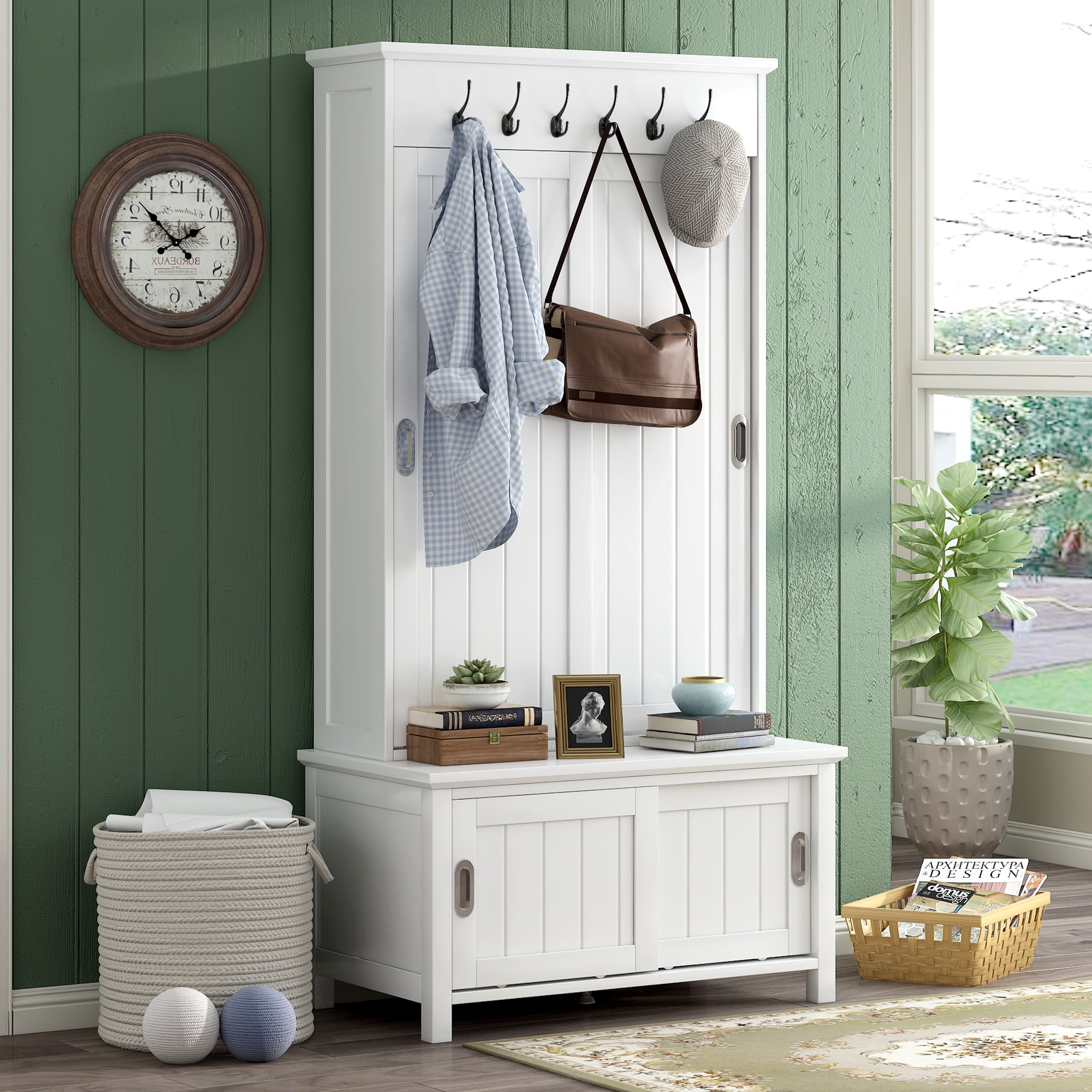 Hall Tree for Entryway with Ample Storage Space, Hall Tree with Sliding