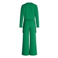 thumbnail image 5 of Women's 2 Piece Outfit Long Sleeve Button Down Cardigan, Loose Wide Leg Cargo Pants with Pockets, Tracksuit Set, Soft Polyester, Casual, Work, Travel, Lounge, Daily | TruBelle,Green M, 5 of 9