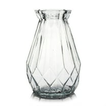 Clear Diamond-faceted Glass Vase for Flowers 4.5" W 7" H