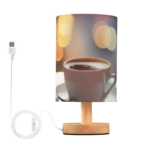 Bedside Desk Lamp LED Coffee Cup on Table Table Nightstand Lamps Warm Light Fabric Lampshade for Home Bedroom Office Living Room Decor