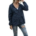 thumbnail image 3 of Women's Casual Hooded Jacket Lightweight Waterproof Rain Windbreaker Solid Color Zipper Drawstring Raincoat, 3 of 8